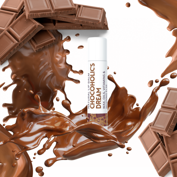 natural chocolate lip balm suppounded with chocolate pieces